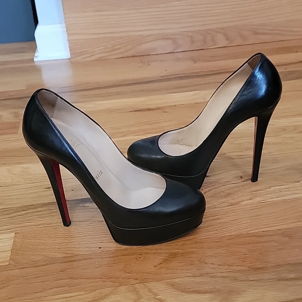 INC CHRISTIAN LOUBOUTIN ⚫️ kid  leather "Bianca" 140 black  sz 36.5, +box - Picture 8 of 12